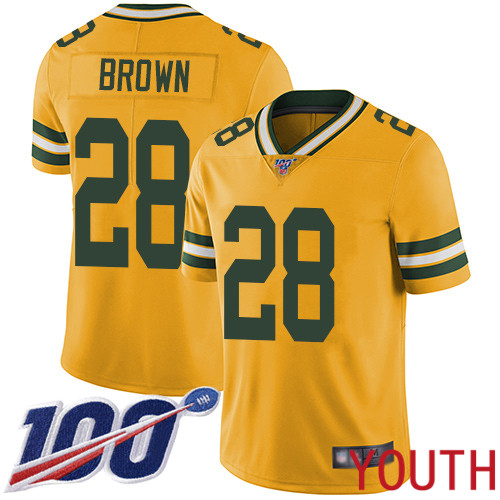 Green Bay Packers Limited Gold Youth 28 Brown Tony Jersey Nike NFL 100th Season Rush Vapor Untouchable